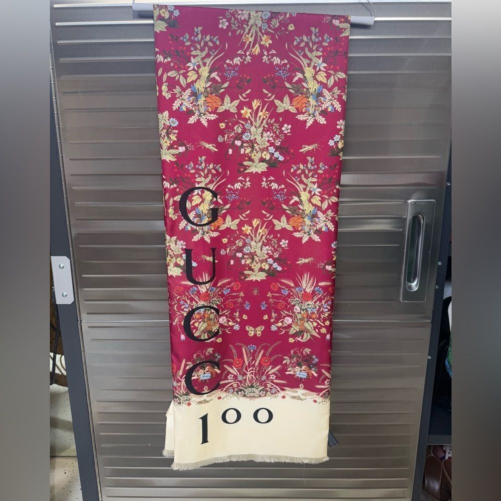 Gucci 100th Anniversary Large Floral Fringe Stole Scarf